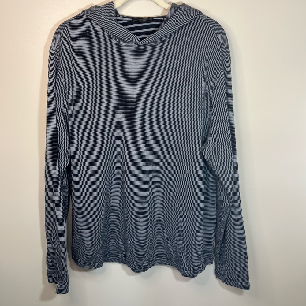 Vince Men’s Striped Gray Hooded Long Sleeve Knit Casual Shirt Pullover Size XL